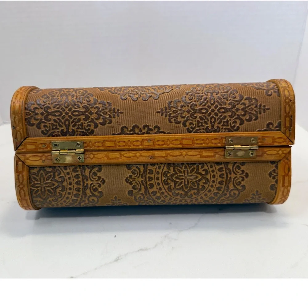 Brown Embossed Medallion Top-Handle Women’s Bag